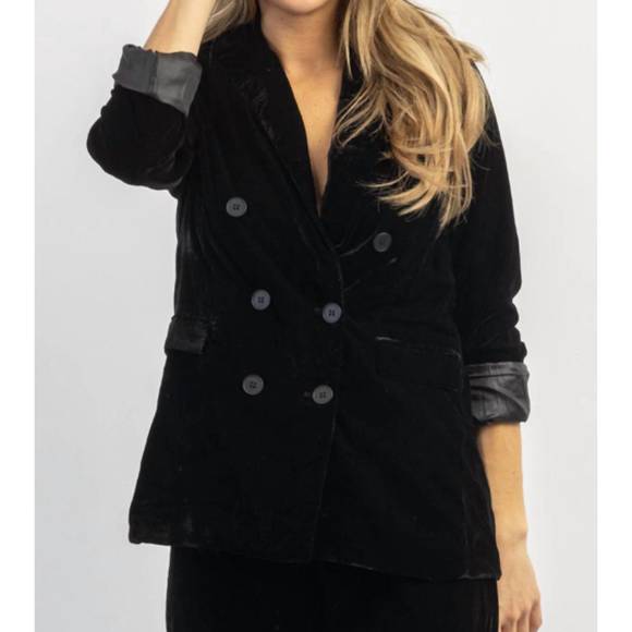 NEW SANS SOUCI elton velvet peak lapel blazer in black - Picture 3 of 8